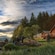 A rendering of a group of people sitting on logs outside Orca Point Lodge